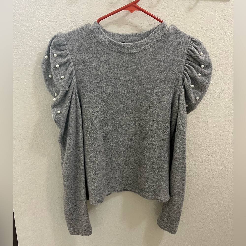 Zara pearl puff long sleeve shirt